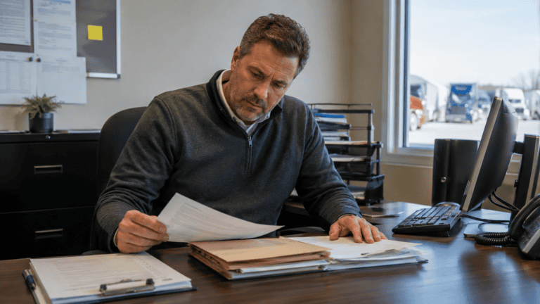 Safety director reviewing FMCSA inspector qualifications form documentation under 49 CFR §396.19